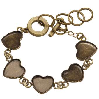 Armband für Ø fünf 12X12 mm große Cabochons Herzen, bronzefarben bronze
