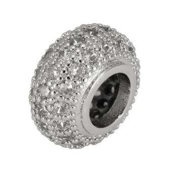 Juwelier-Großlochperle mit Strass, 12X6mm, Metall, silberfarben 