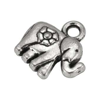 Metallanhänger "Elefant", 12X12mm, Metall, silberfarben 