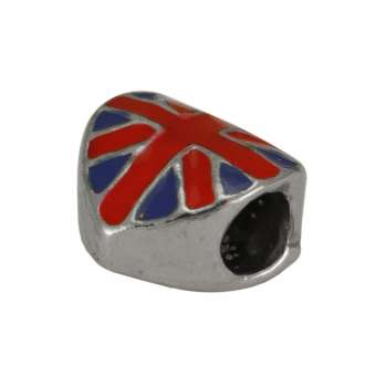 Metallperle "Herz/ Union Jack", 12X8mm, rot-blau (silberfarben) 