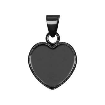 Anhänger Halter für Ø 12X12 mm große Cabochons Herzen, schwarz silberfarben schwarz silber