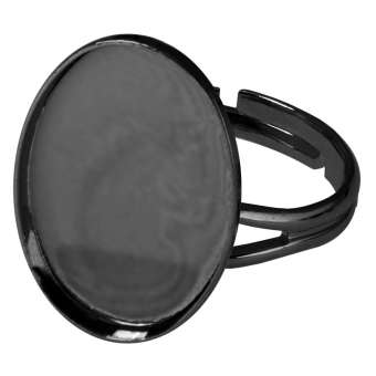 Ring für Ø 13X18 mm große, ovale Cabochons, schwarz silberfarben schwarz silber