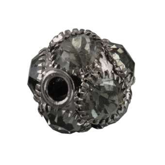 Strassperle, 13X12mm, rund, dunkel-silber, crystal satin dunkel-silber, crystal satin