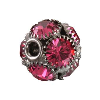 Strassperle, 13X12mm, rund, dunkel-silber, pink dunkel-silber, pink