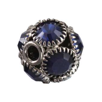 Strassperle, 13X12mm, rund, dunkel-silber, blau dunkel-silber, blau