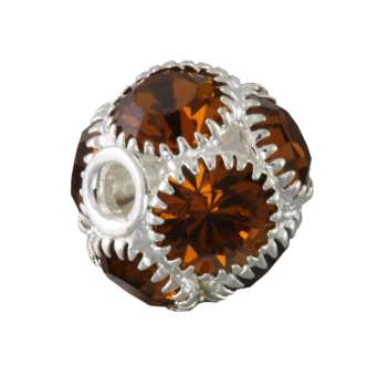 Strassperle, 13X12mm, rund, silber, honigfarben silber, honigfarben
