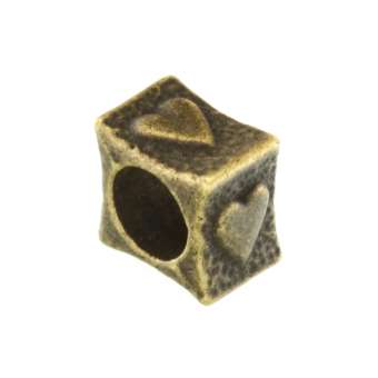 Großlochperle aus Metall, 6X7mm, Herzmotiv, bronzefarben bronzefarben
