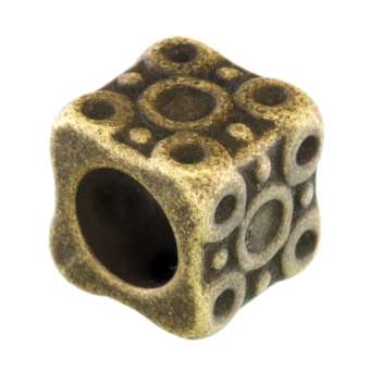 Großlochperle aus Metall, 10X10mm, Würfel mit Verzierung, bronzefarben bronzefarben