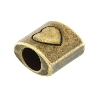 Großlochperle aus Metall, 10X10mm, Herzmotiv, bronzefarben bronzefarben