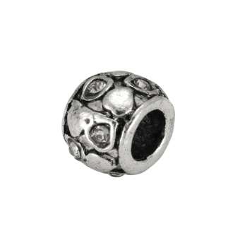 Großlochperle mit Strass, 10X8mm, Metall, silberfarben 