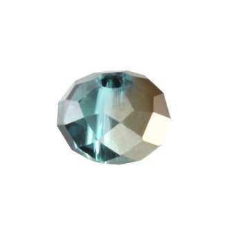 Glasschliffperle, briolette, 8X6mm, mint-türkis (schwarz-silber) mint-türkis (schwarz-silber)