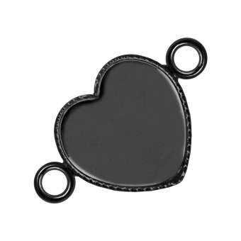 Anhänger Halter für Ø 12X12 mm große Cabochons Herzen, schwarz silberfarben schwarz silber