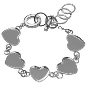 Armband für Ø fünf 12X12 mm große Cabochons Herzen, silberfarben 