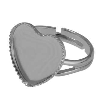 Ring für Ø 12X12 mm große Cabochons Herzen, silberfarben silber