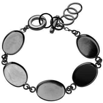 Armband für Ø fünf 13X18 mm große, ovale Cabochons, schwarz silberfarben schwarz silber