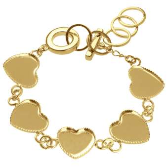 Armband für Ø fünf 12X12 mm große Cabochons Herzen, goldfarben 