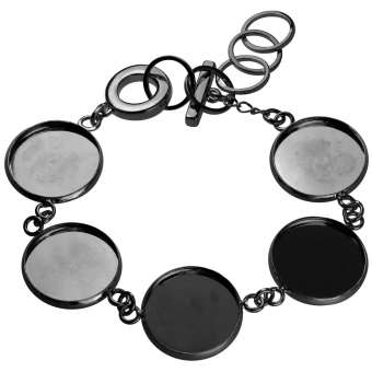 Armband für Ø fünf 18 mm große Cabochons, schwarz silberfarben 