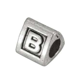Buchstabenperle "B", dreieckig, Metall, silberfarben 