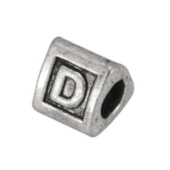 Buchstabenperle "D", dreieckig, Metall, silberfarben 