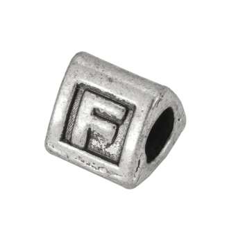 Buchstabenperle "F", dreieckig, Metall, silberfarben 