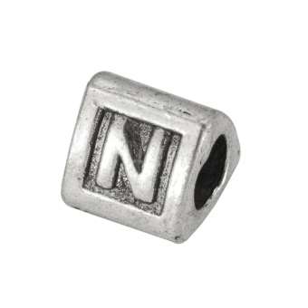 Buchstabenperle "N", dreieckig, Metall, silberfarben 