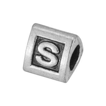 Buchstabenperle "S", dreieckig, Metall, silberfarben 