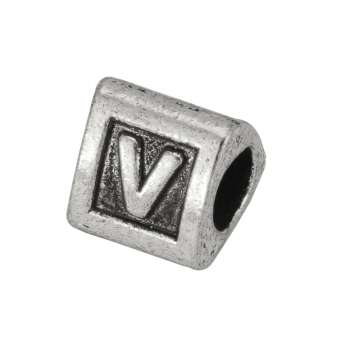 Buchstabenperle "V", dreieckig, Metall, silberfarben 