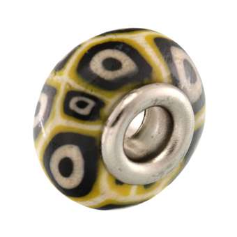 Großlochperle aus Fimo, 15X9mm, rund, zitronengelb / schwarz (bunt) 