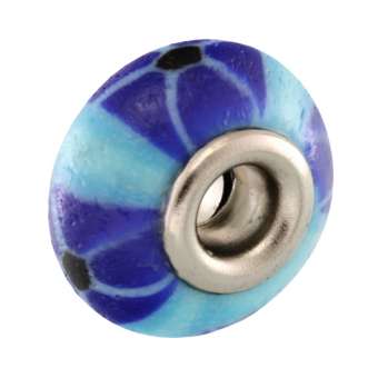 Großlochperle aus Fimo, 15X9mm, rund, hellblau / dunkelblau (bunt) 