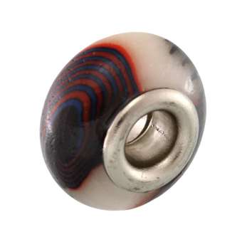 Großlochperle aus Fimo, 15X9mm, rund, eierschalen weiß / schwarz (bunt) 