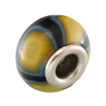 Großlochperle aus Fimo, 15X11mm, rund, schwarz / blau (bunt) 