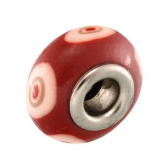 Großlochperle aus Fimo, 15X9mm, rund, rot-orange (bunt) 