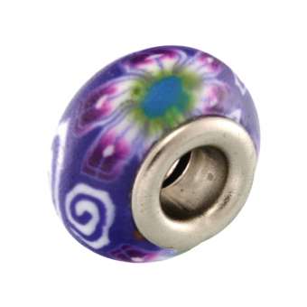 Großlochperle aus Fimo, 15X9mm, rund, dunkelviolett (bunt) 