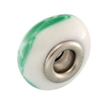 Großlochperle aus Fimo, 15X9mm, rund, weiß / hellgrün (bunt) 
