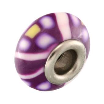Großlochperle aus Fimo, 15X9mm, rund, lila farben (bunt) 