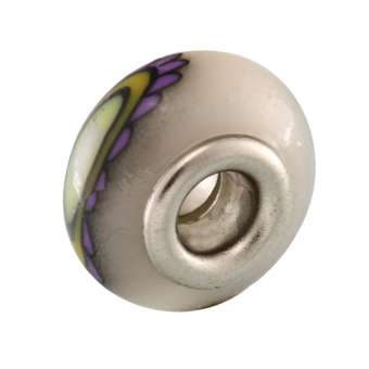 Großlochperle aus Fimo, 15X9mm, rund, eierschalen weiß / rosa (bunt) 