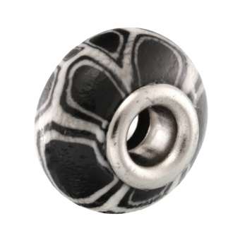 Großlochperle aus Fimo, 16X9mm, rund, schwarz / weiß (bunt) 