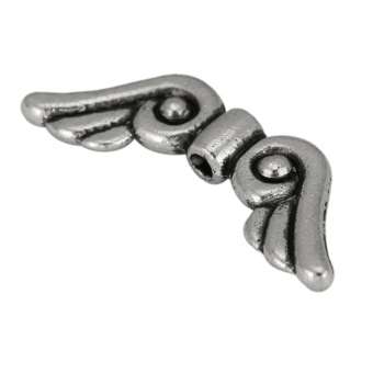 Flügelperle, Metall, 20mm, silberfarben 