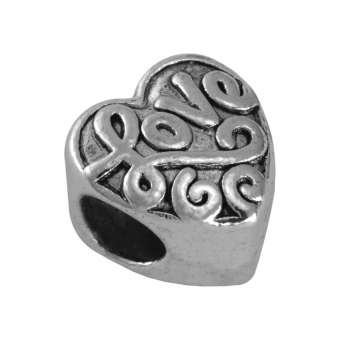 Großlochperle "LOVE", 10X10mm, Metall, silberfarben 