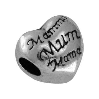 Großlochperle "Mama", 12X10mm, Metall, silberfarben 