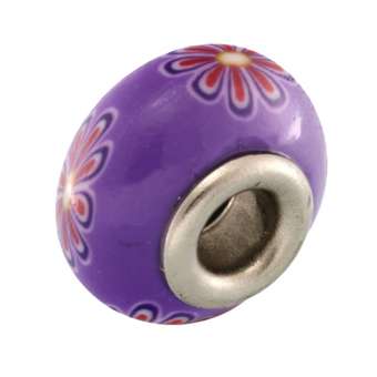 Großlochperle aus Fimo, 15X9mm, rund, violett / rot (bunt) 