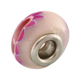 Großlochperle aus Fimo, 15X9mm, rund, zartrosa / rot (bunt) 