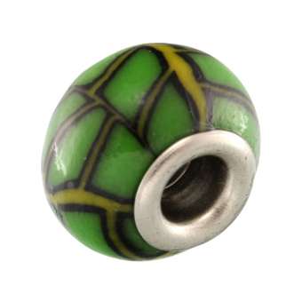 Großlochperle aus Fimo, 15X11mm, rund, grasgrün / gelb (bunt) 