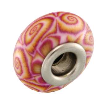 Großlochperle aus Fimo, 15X9mm, rund, pink (bunt) 