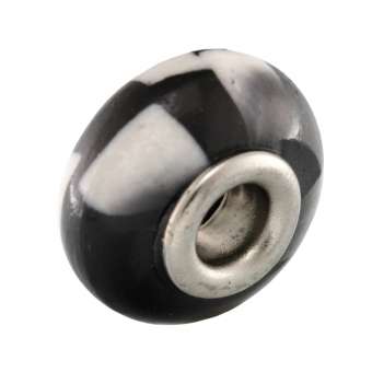 Großlochperle aus Fimo, 16X9mm, rund, schwarz / weiß (bunt) 
