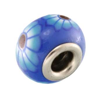 Großlochperle aus Fimo, 15X9mm, rund, blau (bunt) 