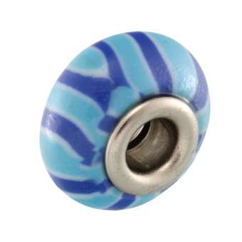 Großlochperle aus Fimo, 15X9mm, rund, jeansblau (bunt) 