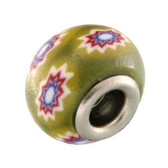 Großlochperle aus Fimo, 15X11mm, rund, khaki-grün (bunt) 