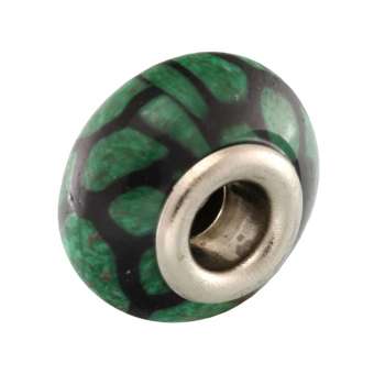 Großlochperle aus Fimo, 15X9mm, rund, dunkelgrün / schwarz (bunt) 