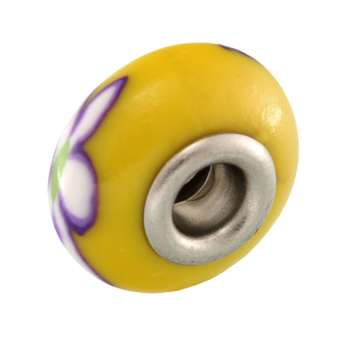Großlochperle aus Fimo, 15X9mm, rund, zitronengelb (bunt) 